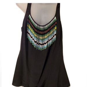 Matty M black shirt with beaded fringe sz M